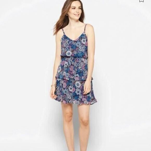 The General Good Women's Sz M Blue Floral Sofia Tiered Spaghetti Strap Dress - Picture 13 of 14